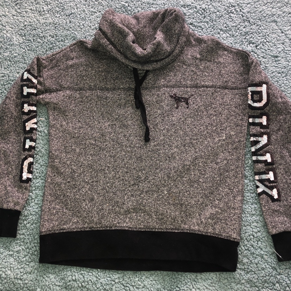 PINK gray sequence turtle neck sweater